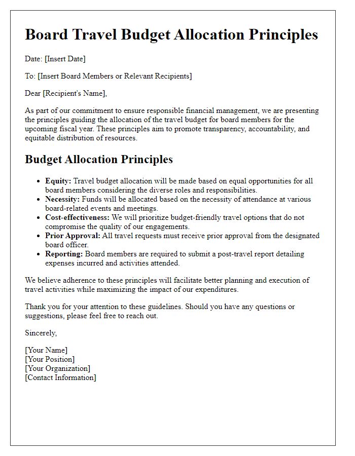 Letter template of board travel budget allocation principles