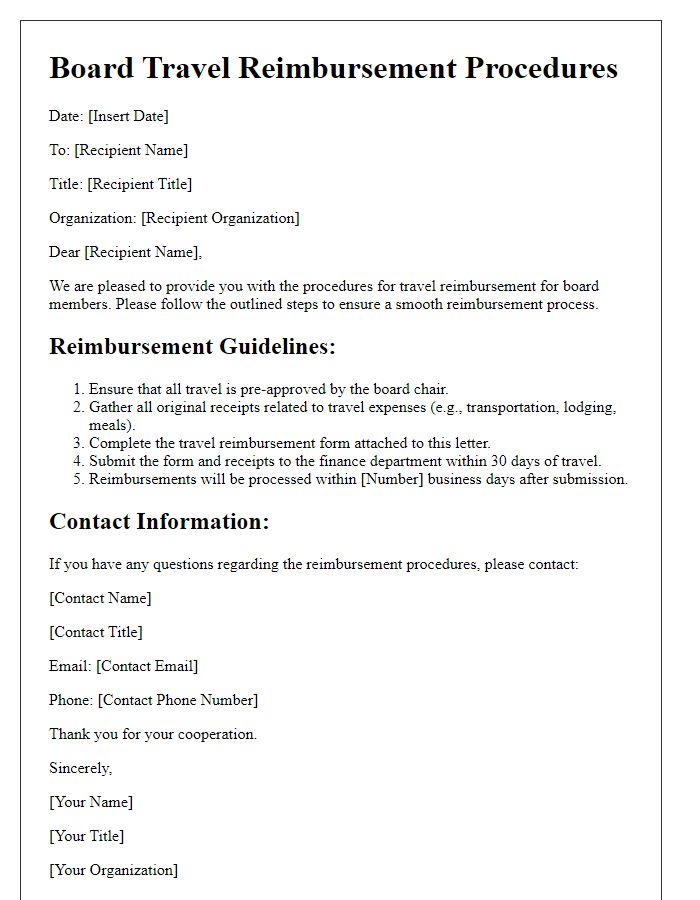 Letter template of board travel reimbursement procedures