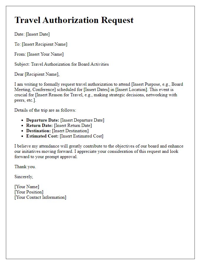 Letter template of travel authorization process for board activities