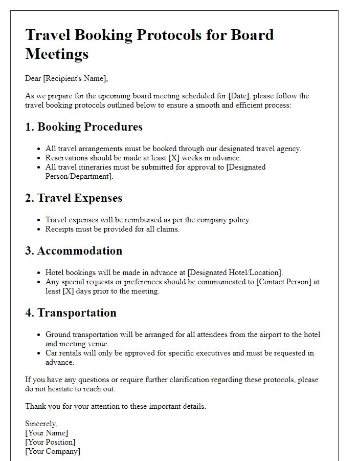 Letter template of travel booking protocols for board meetings