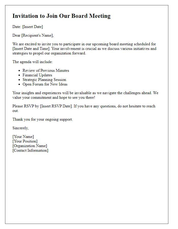 Letter template of board member involvement invitation