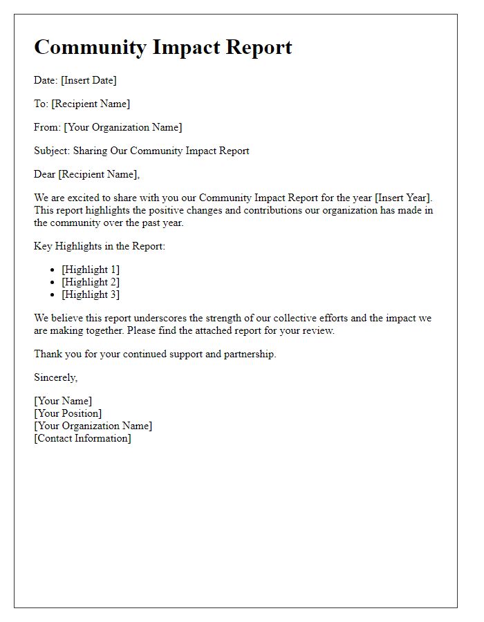 Letter template of community impact report sharing