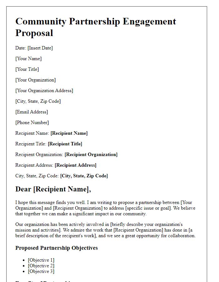 Letter template of community partnership engagement proposal