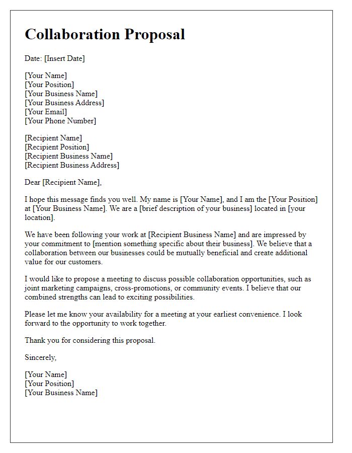 Letter template of local business collaboration proposal