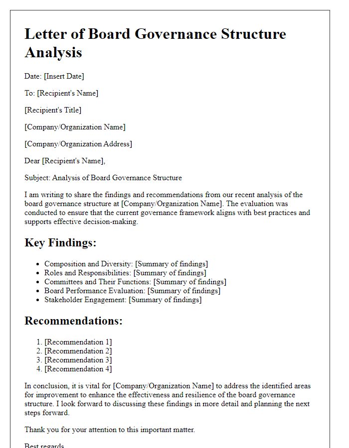 Letter template of board governance structure analysis