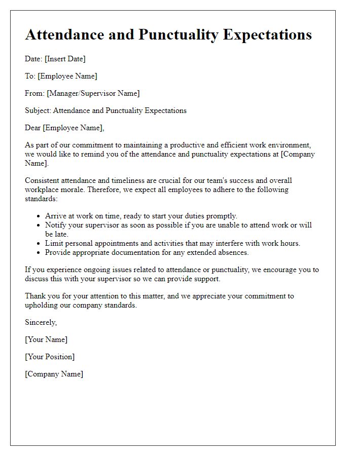 Letter template of attendance and punctuality expectations