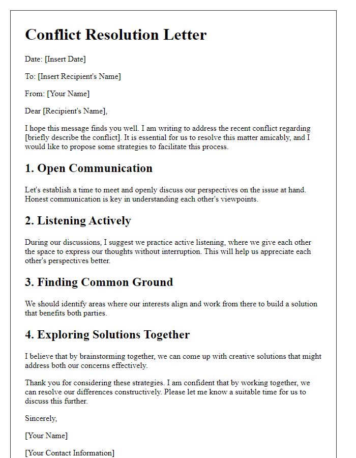 Letter template of conflict resolution strategies