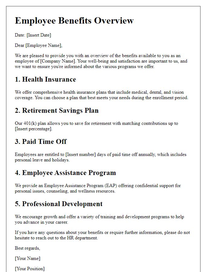 Letter template of employee benefits overview