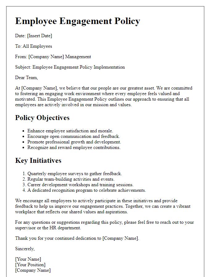 Letter template of employee engagement policy