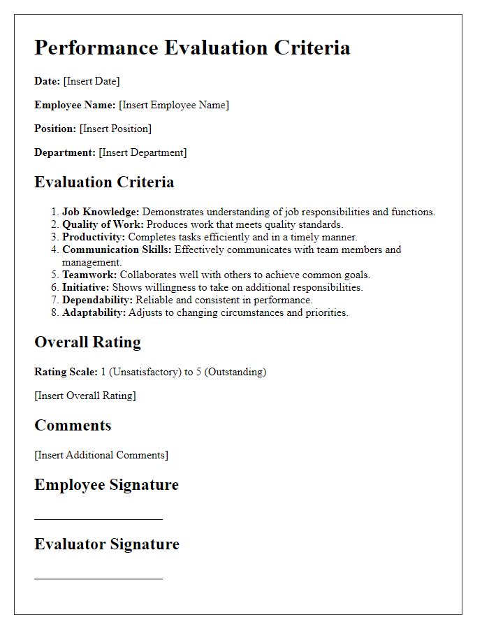 Letter template of performance evaluation criteria