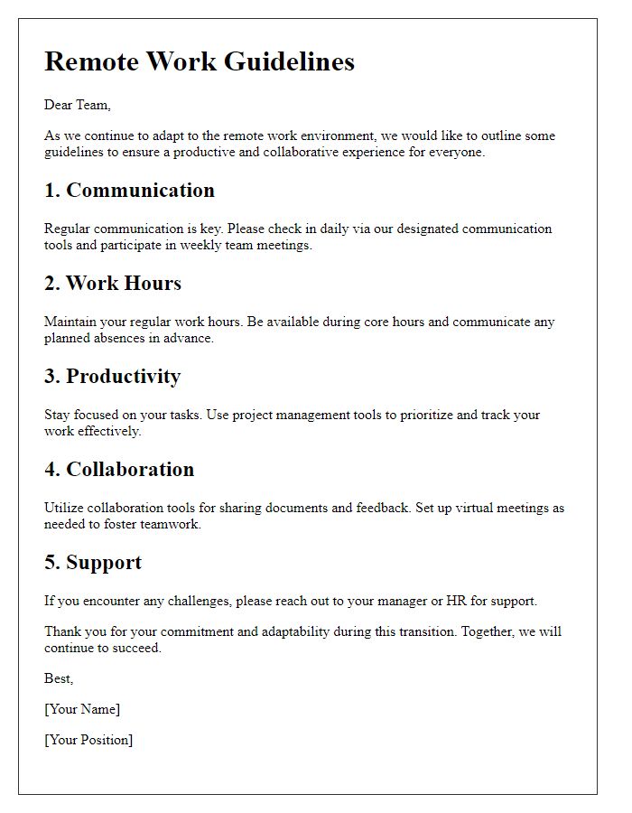 Letter template of remote work guidelines