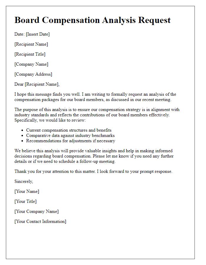 Letter template of board compensation analysis request