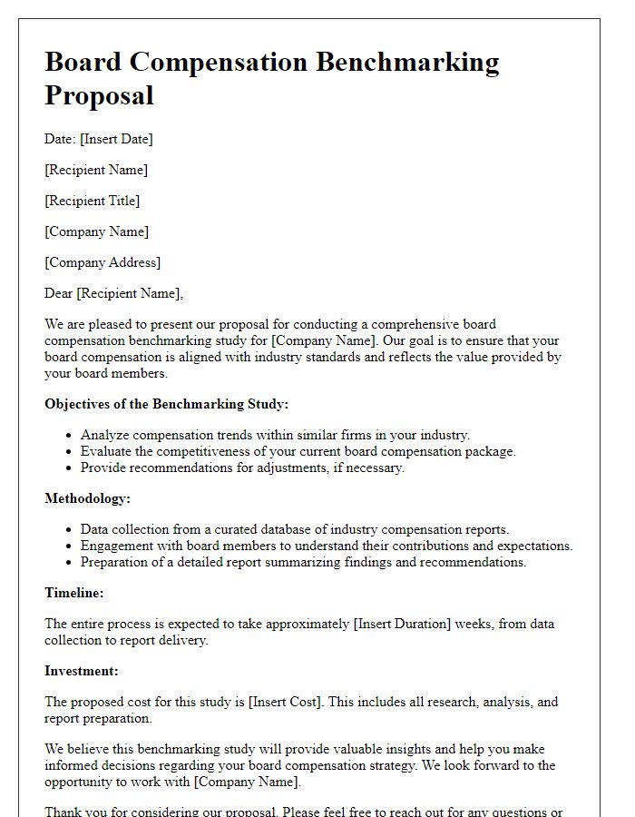 Letter template of board compensation benchmarking proposal