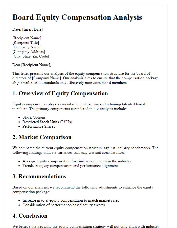 Letter template of board equity compensation analysis