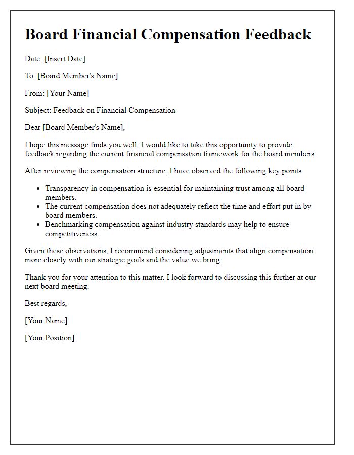 Letter template of board financial compensation feedback