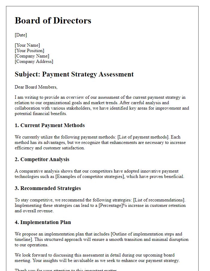 Letter template of board payment strategy assessment