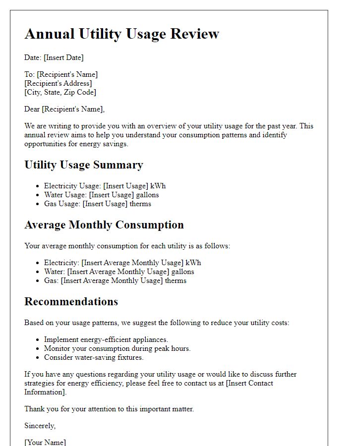 Letter template of annual utility usage review