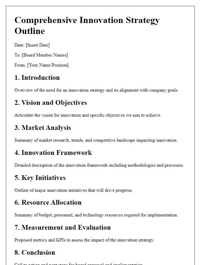 Letter template of comprehensive innovation strategy outline for board