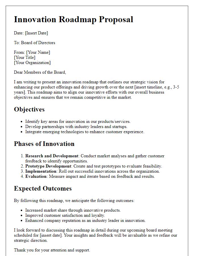 Letter template of innovation roadmap for board discussions