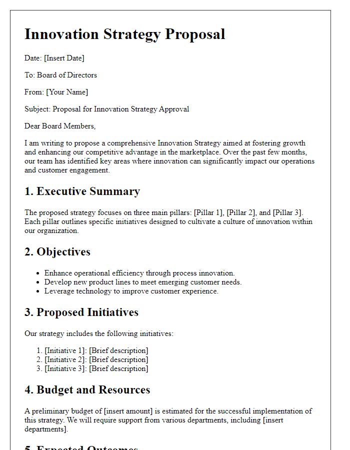 Letter template of innovation strategy proposal for board approval