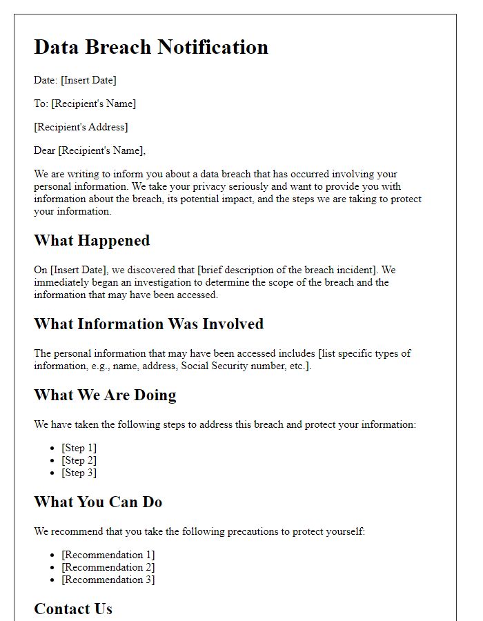 Letter template of Data Breach Notification