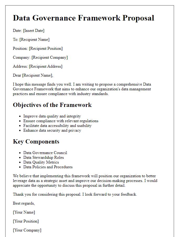 Letter template of Data Governance Framework Proposal