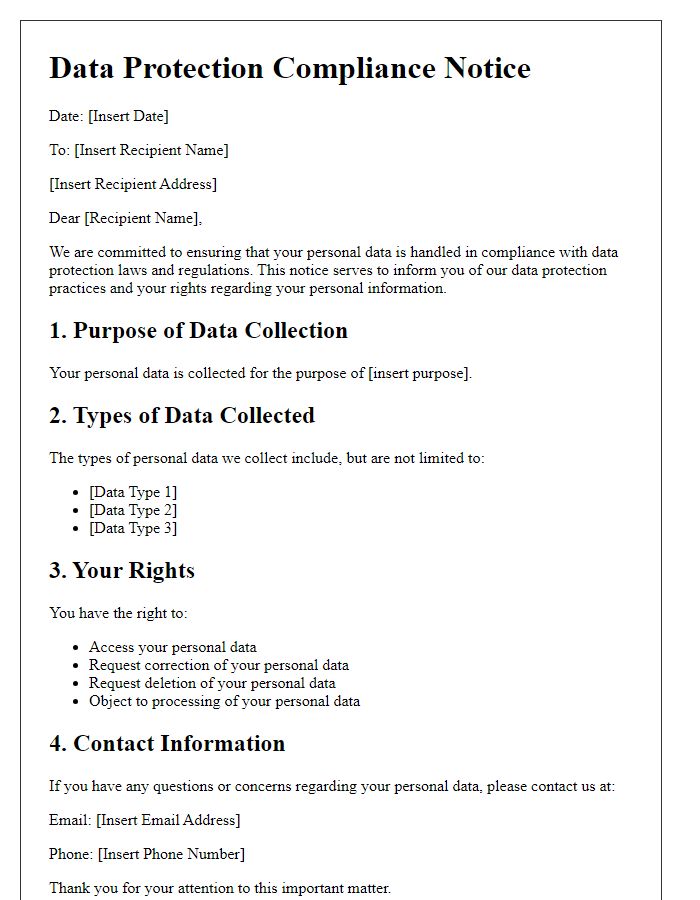 Letter template of Data Protection Compliance Notice