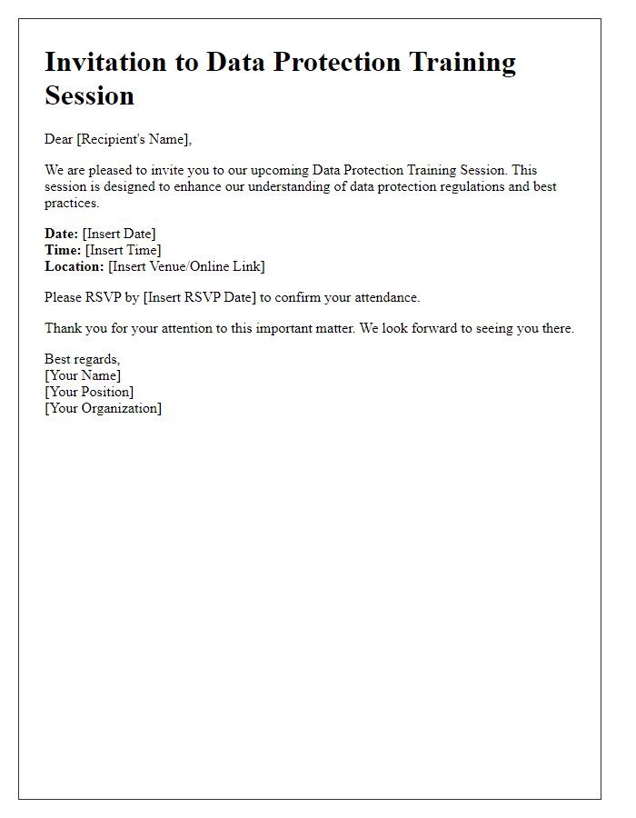 Letter template of Data Protection Training Session Invitation