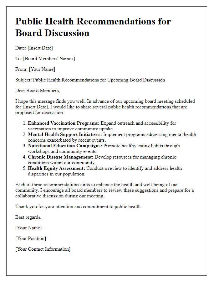 Letter template of public health recommendations for board discussions