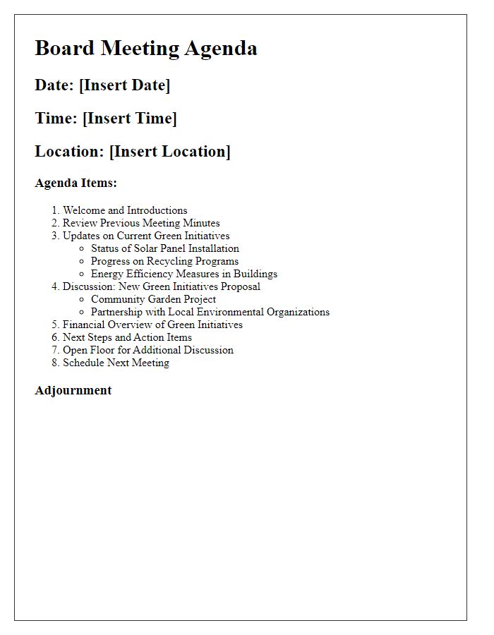 Letter template of board meeting agenda on green initiatives