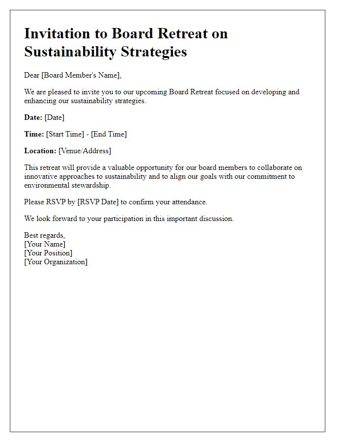 Letter template of invitation to board retreat on sustainability strategies