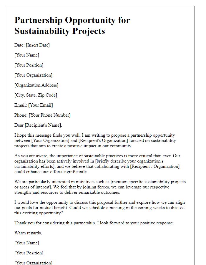 Letter template of partnership opportunities for sustainability projects