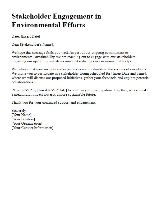 Letter template of stakeholder engagement in environmental efforts