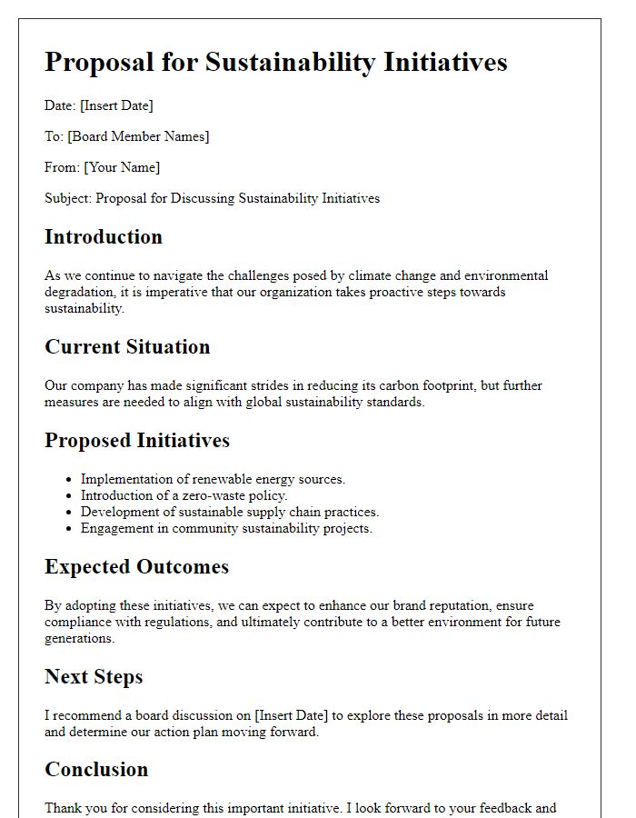 Letter template of sustainability proposal for board discussion