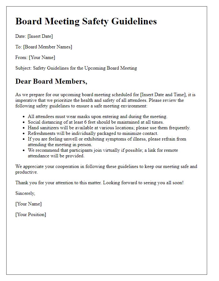 Letter template of Board Meeting Safety Guidelines