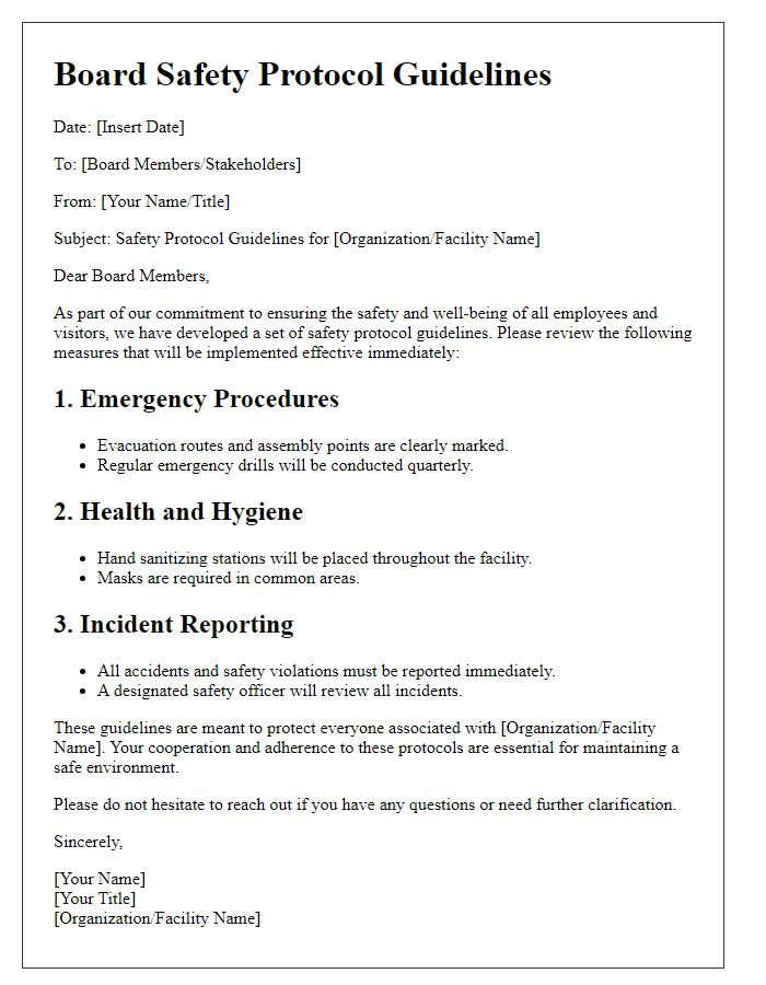 Letter template of Board Safety Protocol Guidelines