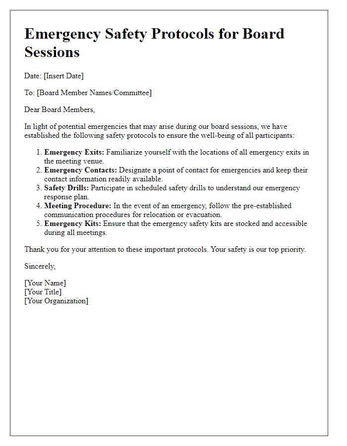 Letter template of Emergency Safety Protocols for Board Sessions