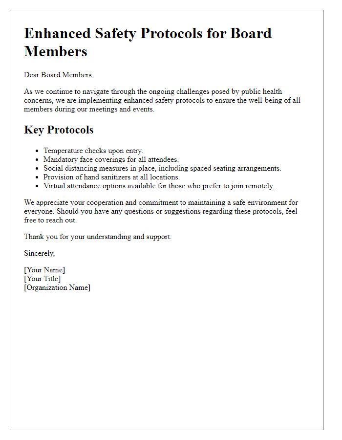 Letter template of Enhanced Safety Protocols for Board Members