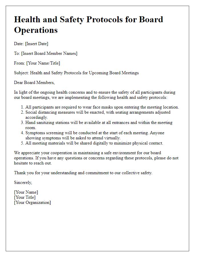 Letter template of Health and Safety Protocols for Board Operations