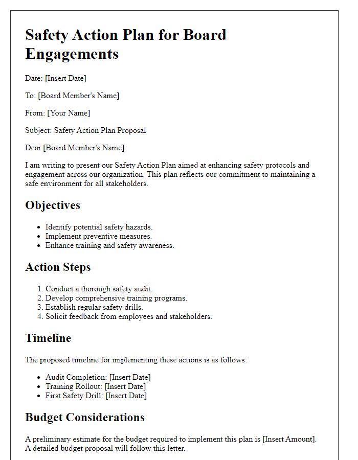 Letter template of Safety Action Plan for Board Engagements