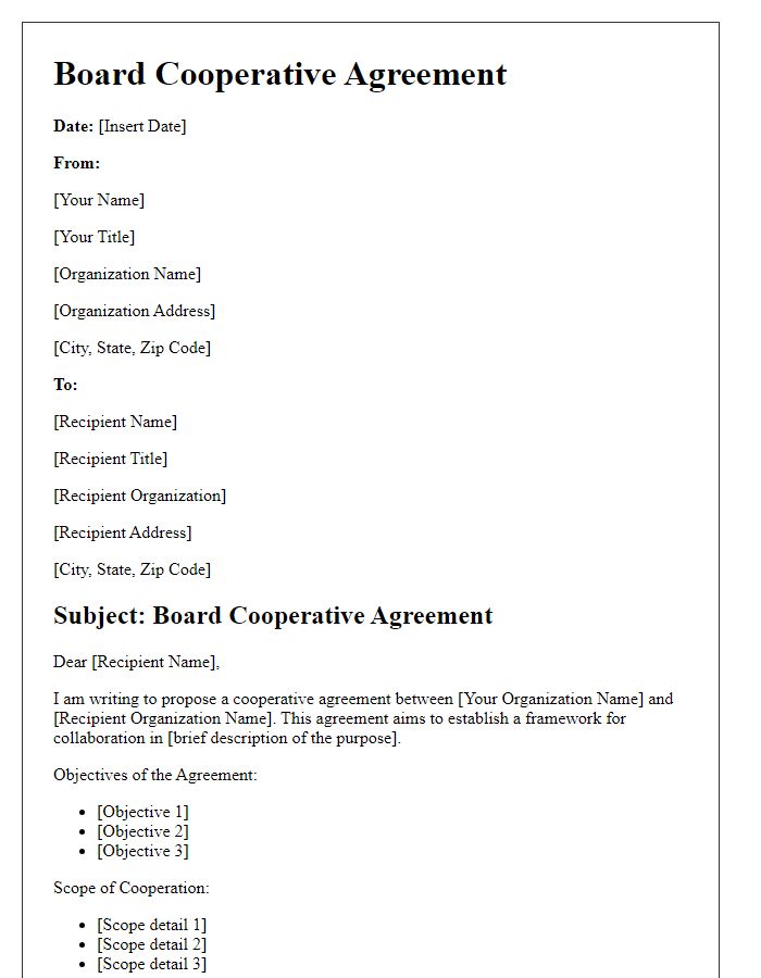 Letter template of Board Cooperative Agreement