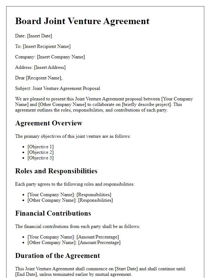 Letter template of Board Joint Venture Agreement