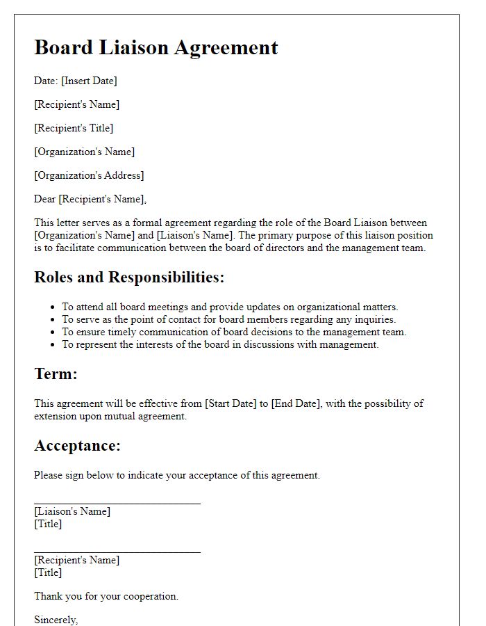 Letter template of Board Liaison Agreement