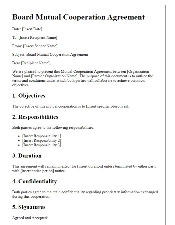 Letter template of Board Mutual Cooperation Document