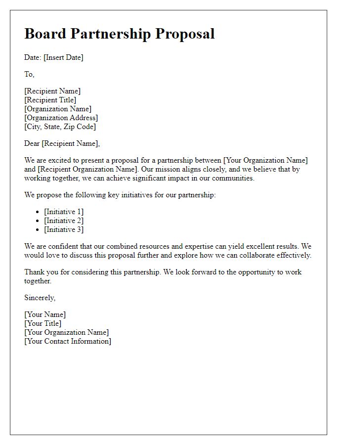 Letter template of Board Partnership Proposal