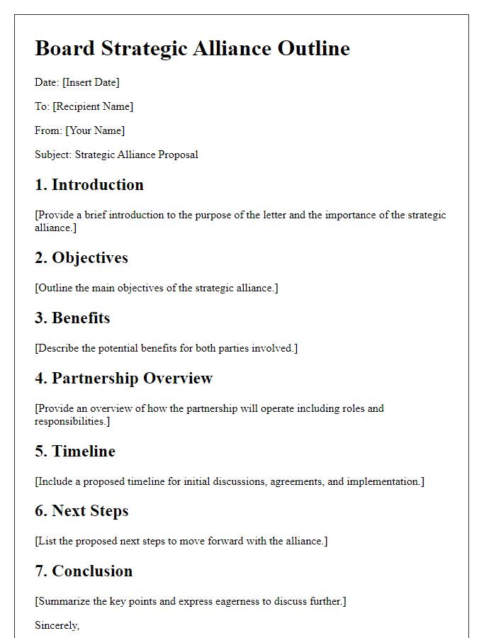 Letter template of Board Strategic Alliance Outline