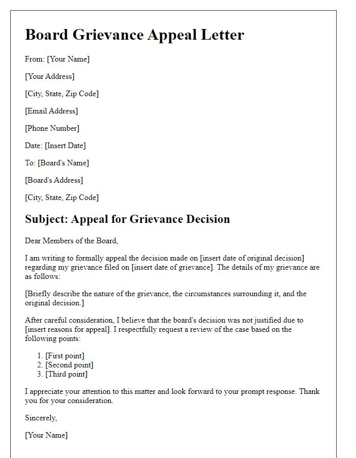 Letter template of board grievance appeal