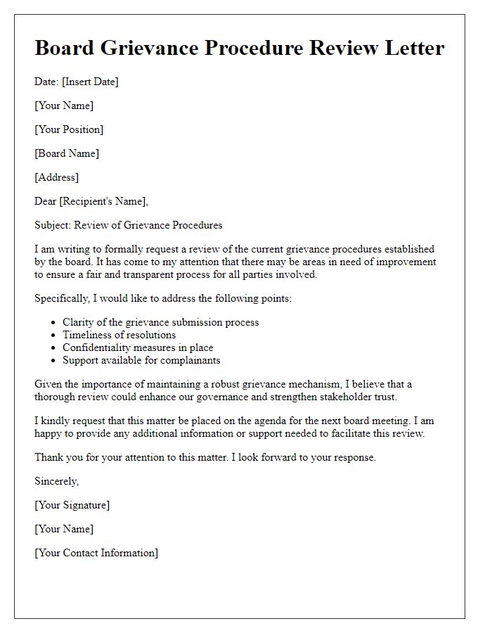 Letter template of board grievance procedure review