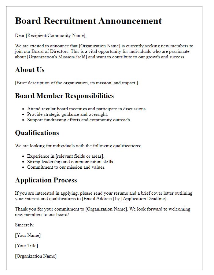 Letter template of Board Recruitment Announcement