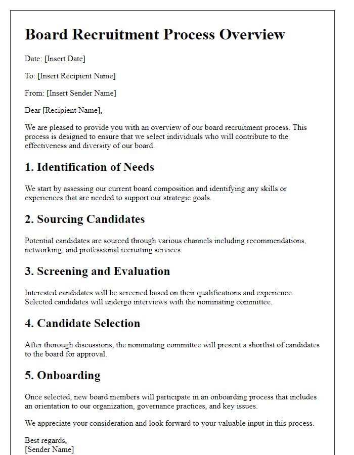 Letter template of Board Recruitment Process Overview